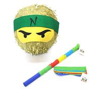 Nislai® Kit piñata Ninja | Idéal pour la fête ninja | Cadeau d'anniversaire | Avec bâton et masque pour les yeux | Couleur au choix : vert, noir, bleu, rouge, doré (doré)