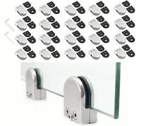 Nisorpa Lot de 20 supports de serrage en verre de 10 à 12 mm en acier inoxydable à dos plat pour balustrade et rampe d'escalier Argenté