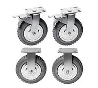 Nisorpa Lot de 4 roulettes pivotantes pour plaque,Charge lourde,200 mm,Avec frein,Pivotant à 360°,Avec filetage,En caoutchouc,Capacité de charge : 900 kg,(2 roues fixes, 2 roulettes de frein)