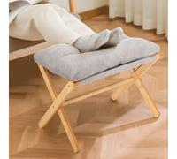 Nisorpa Repose-pieds pliable canapé/ottoman, tabouret à langer bambou, marchepied bois coussin velours, gris