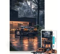 Nissan GTR R dans Une Maison de Luxe et Une forêt Puzzle de 1000 pièces pour Adultes Jeu de réflexion et de Loisirs Qualité supérieure Joli présent (38x52cm)