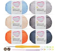 Nissary Fil à crochet pour débutants - 6 x 50 g - Laine épaisse pour crochet avec crochet de 3,5 mm - Idéal pour les amigurumi - Fil en coton facile (manque)