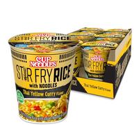 Nissin Cup Noodles Stir Fry Rice avec noodles, curry jaune thaï, 74 g (paquet de 6)