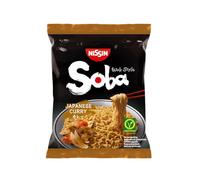 NISSIN Soba Bag - Curry japonais, 1 paquet, nouilles instantanées de style japonais au wok avec sauce au curry et légumes, préparées à la poêle, aliments asiatiques, végétariens (111 g)