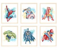 Nistio® Décoration murale de super-héros pour chambre de garçon, impression Avengers, Iron Man, Spiderman, Captain America, Hulk, Batman, Superman, sans cadre, 20,3 x 25,4 cm
