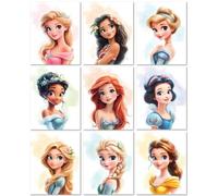 Nistio Lot de 10 décorations murales princesse pour chambre de fille, sans cadre, 20,3 x 25,4 cm, Ariel, Belle, Cendrillon, Elsa, Raiponce, Mulan, Tiana, Vaiana, Blanche-Neige, Aurore