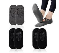 NITAIUN 3 Paires Chaussettes de Yoga Antidérapantes, Chaussette avec Poignées pour Femmes De Pilates En Coton Pour Barre Ballet Danse Fitness,Noir Gris Taille Unique