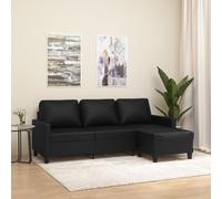 NITCA Canapé 3 Places Angle Similicuir Canapé 3 Places Salon Canapé scandinave Canapé en Similicuir, pour Salon, Appartement, Petit Espace-Noir-3 Places avec Repose-Pieds