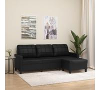 NITCA Canapé 3 Places Angle Similicuir Canapé 3 Places Salon Canapé scandinave Canapé en Similicuir, pour Salon, Appartement, Petit Espace-Noir-3 Places avec Repose-Pieds