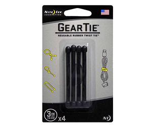 Nite Ize Gear Tie® Reusable Rubber Twist Tie™ 3 Pouces - Lot de 4 - Noir