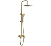 Nite Système de douche et de bain avec mitigeur Alpha SUB - Pulvérisateur Atlas 25 x 25 cm - Bec pliable pour baignoire - Hauteur réglable et poignée à 3 fonctions (Or brossé)