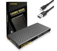 Nitecore Carbo 10000 Power Bank - Batterie Externe 10000mAh Ultra Mince en Fibre de Carbone - Ports USB et USB-C Doubles avec Charge Rapide QC PD - Inclut Une Lampe COB