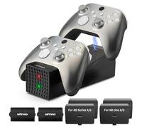 NiTHO Chargeur avec 2 Rechargeable Batteries pour Xbox One/Xbox Series X/S Manette, Station de Charge Rapide avec Indicateur d'état de Charge LED - Noir