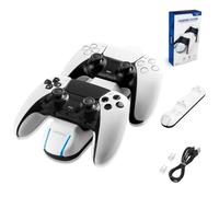 NiTHO Chargeur Manette PS5, Station de Charge Compatible avec Manettes PS5 & Edge, Station de Rechargement Rapide pour 2 Manettes PS5 avec LED Indiquant L'état de Charge