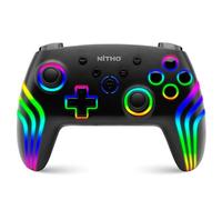 NITHO NEXUS DARK OPS Manette Sans Fil Compatible avec Switch/Switch 2/PC/Android/iOS, Gamepad avec Gyroscope 6 Axes, Double Vibration, Turbo, LED RGB, Joystick Ergonomique - Noir