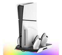 NITHO Support pour PS5/Slim/Pro, Ventilo 3 Vitesses, Chargeur 2 Manettes | Ventilateur 3 Vitesses, 3 LED RGB Modi, Charge 2 Manettes PS5, Led Charge, Protections Multiples, Circulation D'Air