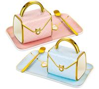 Nitial Lot de 2 tasses et soucoupes en céramique en forme de sac à main, tasse à café et soucoupe, tasse à thé en céramique avec soucoupe, cuillère de 310 ml, cadeau pour le bureau, la maison, le café