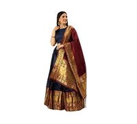 Nitimatta Lehenga Choli pour femme - Tenue de fête de mariage indienne prête à l'emploi pour femme, Bleu marine et marron, Medium
