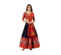 Nitimatta Lehenga Choli pour femme - Tenue de fête de mariage indienne prête à l'emploi pour femme, Bleu marine et rouge-1, Medium
