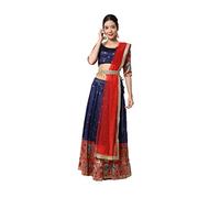 Nitimatta Lehenga Choli pour femme - Tenue de fête de mariage indienne prête à l'emploi pour femme, Bleu marine et rouge., Large