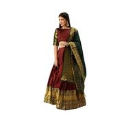 Nitimatta Lehenga Choli pour femme - Tenue de fête de mariage indienne prête à l'emploi pour femme, Bordeaux et vert foncé, X-Large