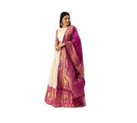 Nitimatta Lehenga Choli pour femme - Tenue de fête de mariage indienne prête à l'emploi pour femme, rose/blanc, Small