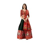 Nitimatta Lehenga Choli pour femme - Tenue de fête de mariage indienne prête à l'emploi pour femme, Vert et Rouge-1, Small