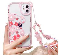 NITITOP Compatible for iPhone 11 Case Cute Bear Clear Floral Flower for Girls Women Pattern with Bear Ears Soft TPU Shockproof Protective Girly-Pink Flower Bear