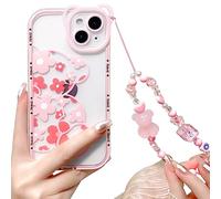 NITITOP Compatible for iPhone 14 Case Cute Bear Clear Floral Flower for Girls Women Pattern with Bear Ears Soft TPU Shockproof Protective Girly-Pink Flower Bear