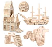 NiToy Briques de construction en bois - Jouet sensoriel pour enfants - Kit de jeu Montessori STÈM avec bois de pin naturel - Formes créatives pour l'apprentissage préscolaire éducatif - Jeu d'empilage