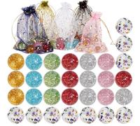NiToy Lot de 30 balles rebondissantes à paillettes, comprend 20 balles rebondissantes à paillettes et 10 étoiles avec 5 sacs en maille, balles en caoutchouc à rebond de 3,3 cm de haut pour les fêtes