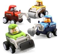 NiToy Lot de 4 jouets de voiture à presser et à rouler, pour bébé de 2 à 3 ans, design de véhicule de chantier de dessin animé, pour garçons et filles, voiture de course pour bébé et animaux, pour les