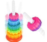 NiToy Tour empilable de 35 cm avec fonction rotative, anneaux d'empilage arc-en-ciel pour enfants, roues rotatives bicolores, jouet éducatif en plastique ABS sans BPA pour la promotion précoce et le
