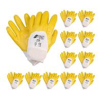 Nitras 03400 Lot de 12 paires de gants en nitrile avec bord tricoté jaune - Partiellement revêtus sur gant en jersey de coton - Taille : 9 (L)