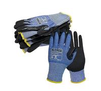 NITREX Unigloves Lot de 10 paires de gants de manutention généraux résistants aux coupures avec revêtement en nitrile sablonneux sur la paume, technologie NitreGuard et technologie NitreGrip Noir/bleu