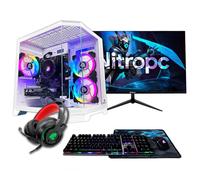 NitroPc - PC Gamer complet Avancé - AMD Ryzen 5 5500, RTX 5060 8Go, RAM 16Go, M.2 1TB, Windows 11 Pro, WiFi, Écran 24 FullHD et accessoires, Blanc