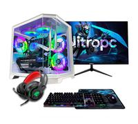 NitroPc - PC Gamer complet Avancé - AMD Ryzen 7 5800X, AMD Radeon RX 9060 XT 16Go, RAM 16Go, M.2 1TB, Windows 11 Pro, WiFi, Écran 24 FullHD et accessoires, Blanc