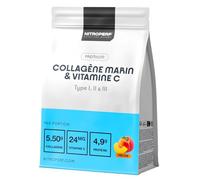 NITROPERF Collagène Marin Types 1 2 3 + Vitamine C 5,5g Collagène Hydrolysé, 4,9g Protéines, 24mg Vit C - Peau, Articulations & Cheveux -180gr en poudre Goût Pêche