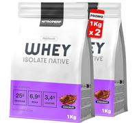 NITROPERF Whey Isolate Native 2 x 1kg,1 Acheté = 1 Gratuit Stock Limité goût Chocolat - 25g de Protéines par Portion, Riche en BCAA,Prise de Masse & Musculation Pureté et Performance