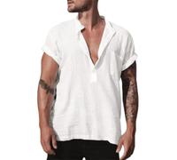 NITRY Manche Courte Homme Coupe Régulière Classique All-Match Tops Léger Mode Revers Chemises Affaires Travail Décontractée Chemise À Patte De Boutonnage K-White L