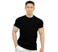 NITRY Manches Courtes Homme Personnalité Tendances Perspective T-Shirt Homme Casual T-Shirt Homme Mode Impression T-Shirt Homme Couleur Unie T-Shirt Homme B-Black1 M