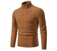 NITRY Pull À Manches Longues Homme Coupe Régulière Col Montant Chaud Basique Pullover Classique Décontractée Couleur Unie Tricots R-Caramel L