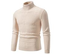 NITRY Pull À Manches Longues Homme Coupe Régulière Col Montant Chaud Basique Pullover Classique Décontractée Couleur Unie Tricots K-Beige M