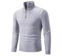 NITRY Pull À Manches Longues Homme Coupe Régulière Demi-Fermeture Éclair Col Montant Basique Pullover Classique Décontractée Couleur Unie Tricots C-Light Grey 3XL