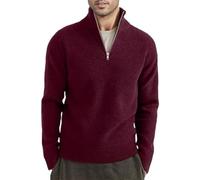 NITRY Pull À Manches Longues Homme Coupe Régulière Doux Respirable Tricots Classique Mode Décontractée Couleur Unie Basique Pullover E-Wine Red M