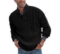 NITRY Pull en Tricot Homme Chaud Confortable Respirable Revers Manches Longues Pullover Tempérament Décontractée Couleur Unie Tricots K-Black L