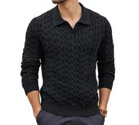 NITRY Pull en Tricot Homme Chaud Confortable Respirable Revers Manches Longues Pullover Tempérament Décontractée Couleur Unie Tricots A-Black M