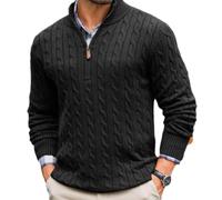 NITRY Pull en Tricot Homme Chaud Confortable Respirable Revers Manches Longues Pullover Tempérament Décontractée Couleur Unie Tricots F-Black M