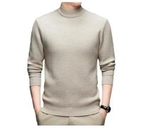 NITRY Pull en Tricot Homme Chaud Respirable Col Montant Manches Longues Pullover Tempérament Décontractée Couleur Unie Tricots D-Khaki L