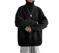 NITRY Pull en Tricot Homme Respirable Chaud Confortable Manches Longues Pullover Tempérament Décontractée Couleur Unie Tricots H-Black L